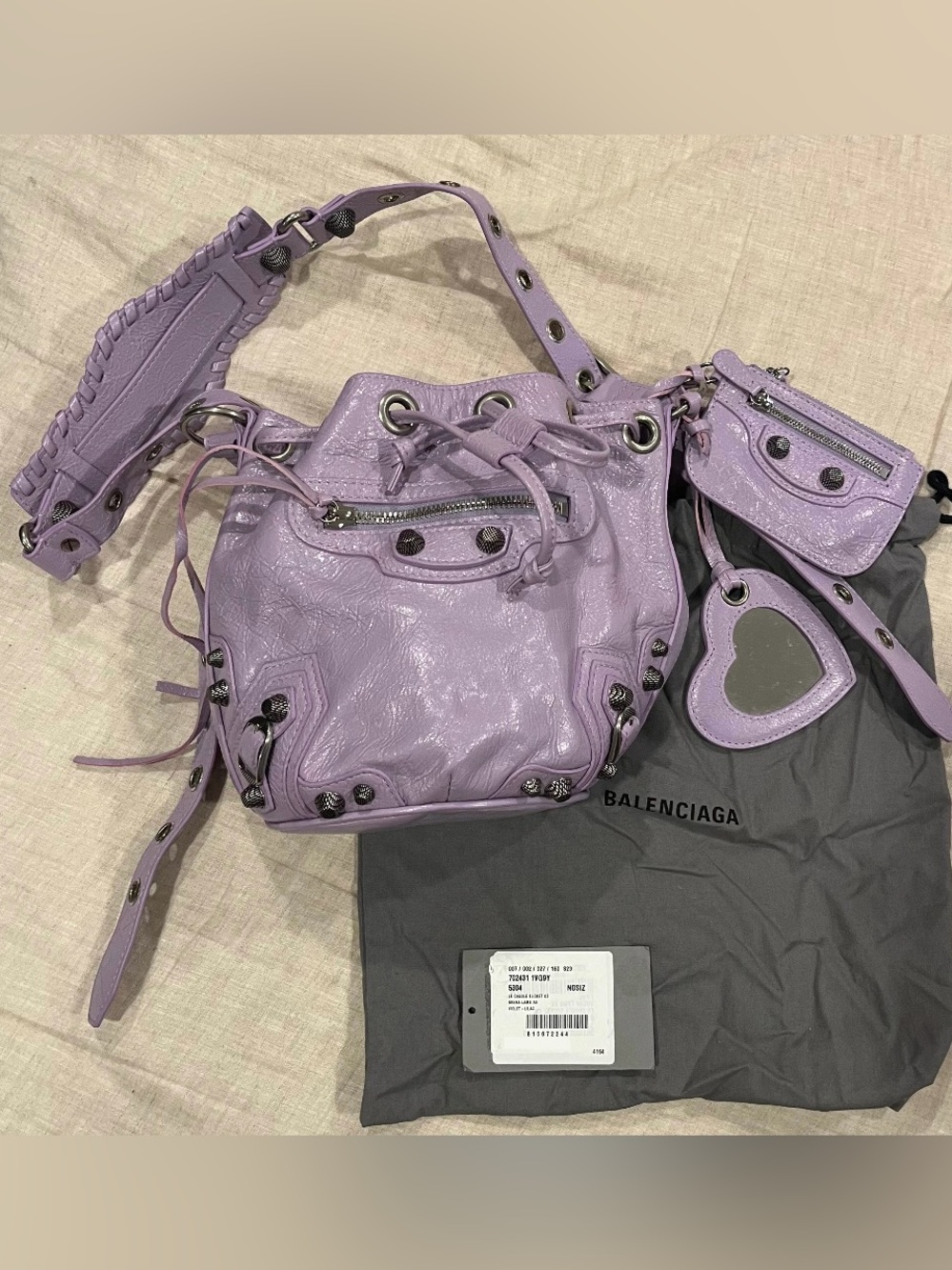 $2350 Balenciaga by Demna Le Cagole Arena Bucket XS Bag, Vioet-Lilac